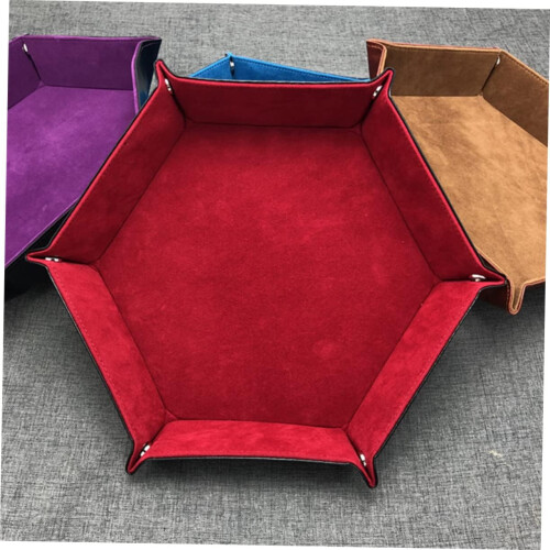 Collapsible Cube Compartment Storage Boxes Red Leather Hexagonal Tray for Organizing Dice and Small Items 2