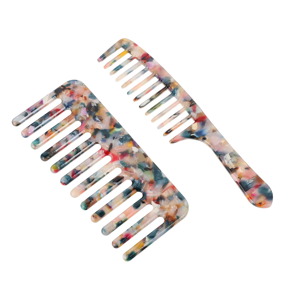 Solustre Hair Comb Sturdy Wide Tooth Assorted Color 2Pcs 6.3X1.2in