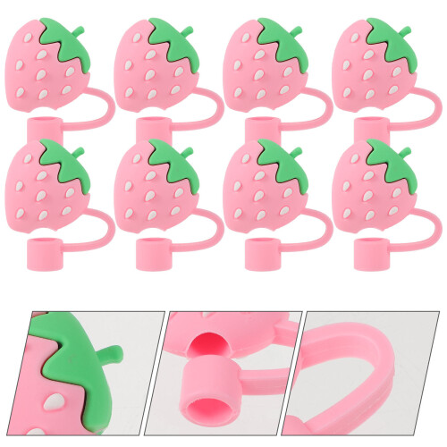 Straw Caps Red Silicone 8pcs 1.4x0.5x0.5in 2