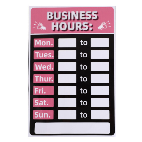 Sunproof Pink Business Hours Label Rewritable Adhesive Sticker