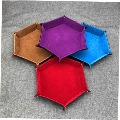 Leather Cube Tray - Foldable Hexagonal Storage Box for Buttons, Lapel Pins, and Small Items - Blue Color 2