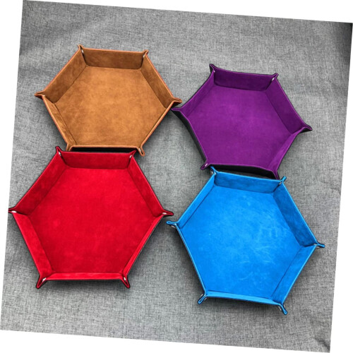 Leather Cube Tray - Foldable Hexagonal Storage Box for Buttons, Lapel Pins, and Small Items - Blue Color 1
