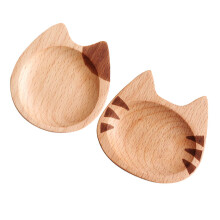 2Pcs Cartoon Cat Wood Sauce Dipping Bowls Assorted Color for Kitchen