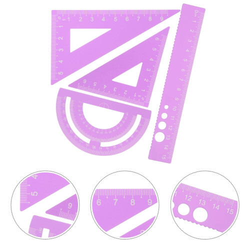 4 Pcs Metal Ruler = Geometric Design Office Student Scale Protractor 1