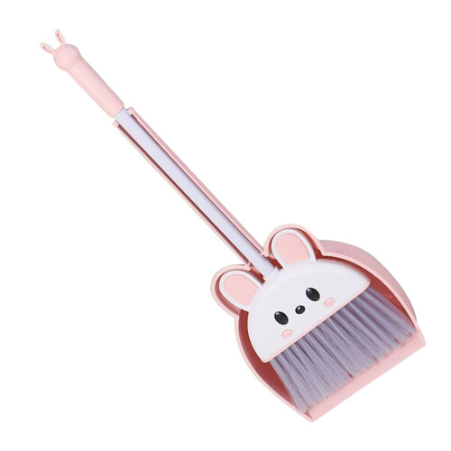 Rabbit Shape Broom And Dustpan Set Pink Plastic 1set