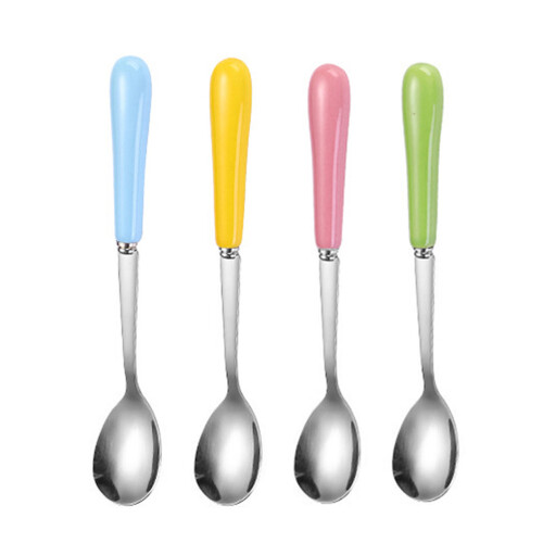 Coffee Mixing Spoons Teaspoons Yellow Ceramic 4pcs 7.5x1x0.4in