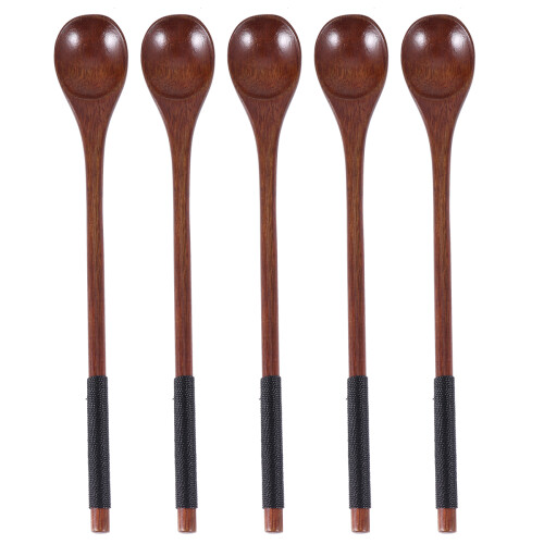 5 Pcs Silverware Spoons Long Honey Wooden Stirring