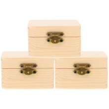 3 Pcs Unfinished Wood Box Small Hinged Lid Wooden With Square