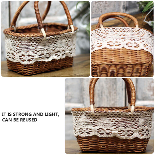 1 Pc Oval Willow Basket Down Handles Basket For Wedding (Coffee) 2
