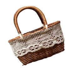 1 Pc Oval Willow Basket Down Handles Basket For Wedding (Coffee)