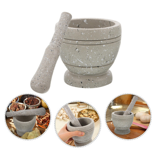 1Set Durable Grey PP Mortar and Pestle Small Grinding Bowl for Kitchen 2
