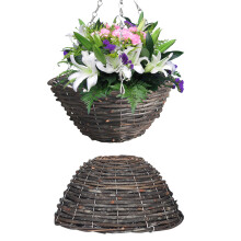 2Pcs Elegant Black Rattan Hanging Flowerpot Basket for Plants Storage