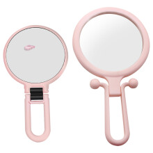 2Pcs Round Pink ABS Portable Makeup Mirror Double-Sided for Women