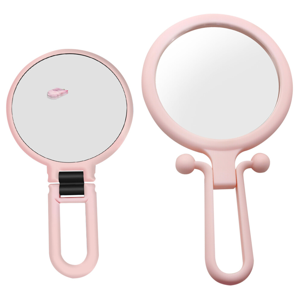 Artibetter Pink 2Pcs Round Abs Portable Makeup Mirror Double-Sided For Women
