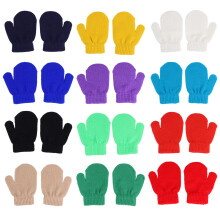 12Pairs Kids Acrylic Gloves Warm Knitted Mittens Assorted Colors