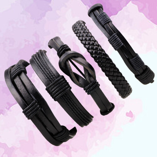 5 Pcs Bracelet Set Man Braided Cord Adjustable Woven 2