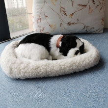 (Black) Realistic Plush Sleeping Breathing Cat Furry Dog With Mat Decor Creative Animals