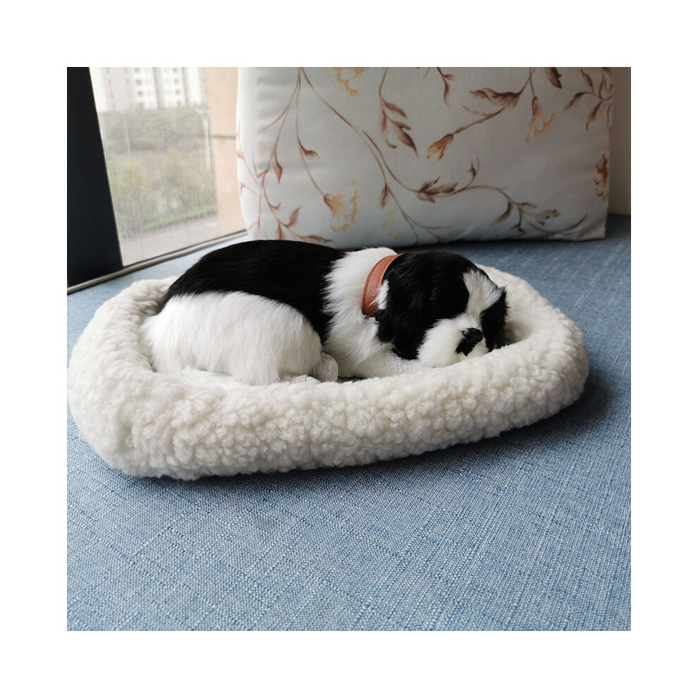 (Black) Realistic Plush Sleeping Breathing Cat Furry Dog With Mat Decor Creative Animals