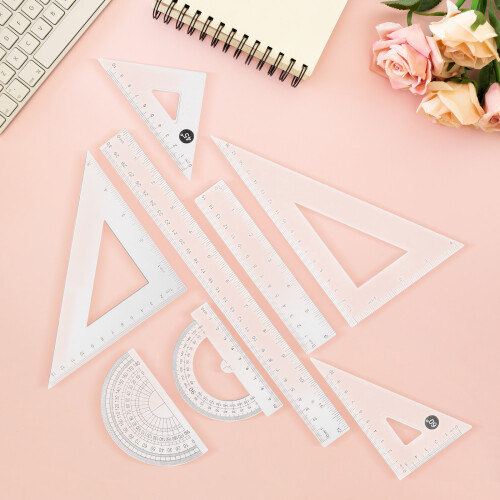 8Stk Transparentes Lineal Set Mit Winkelmesser 2
