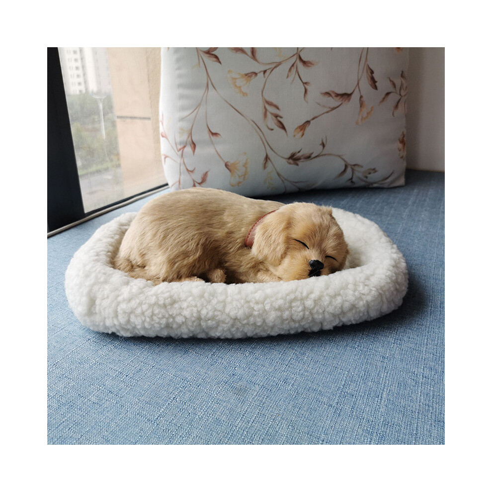 (Khaki) Sleeping Realistic Plush Breathing Cat Furry Dog With Mat Creative Animals Decor