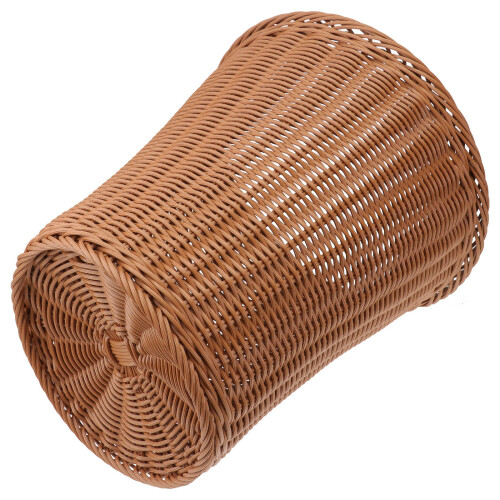 1Pc Woven Rubbish Container Light Brown Durable Rattan Trash Basket