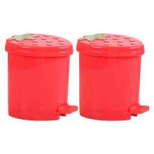 2Pcs Red PP Mini Desktop Trash Bin Cute Cartoon Office Wastebasket