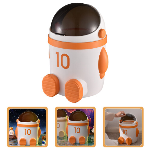 Waste Basket For Bedroom Trash Can Orange Plastic 1set 2
