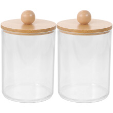 Bamboo Transparent Bathroom Jar 2pcs 4.44x2.75x2.75in