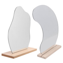 2Pcs Acrylic Desk Mirrors with Wooden Base for Home Makeup Decor