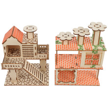 2Pcs Wooden Hamster Villa Pet House Durable Hideout Assorted Colors