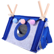 Blue Guinea Pig House Felt Wood Small Pet Hideout Warm Indoor Nest