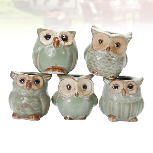 5 Pcs Owl Succulent Ornaments Unique Small Pot Mini Ceramic Pots 2