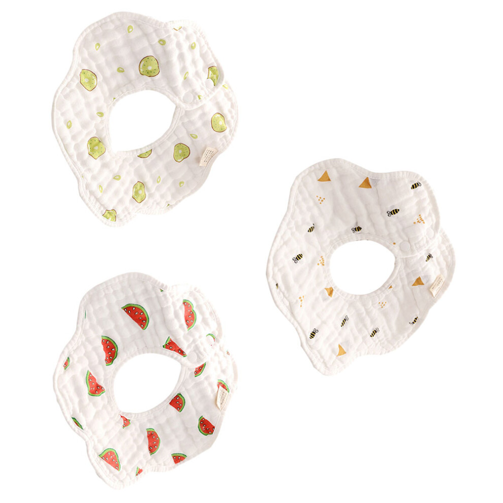 Totority 3Pcs Cotton Baby Bibs 8-Layer Gauze Comfortable Assorted Color Cartoon