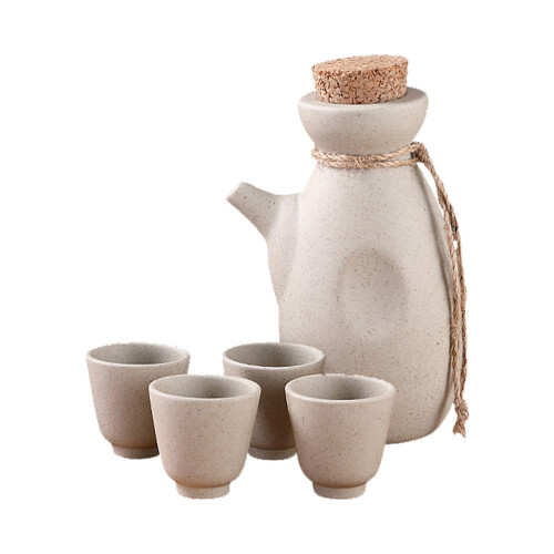 1Set Multi-Functional Ceramic Sake Cup Pot Beige Wine Serving Set