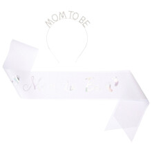 Mommy To Be Sash White Fabric Metal 1 Set