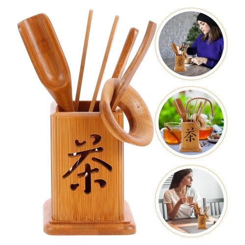 Gongfu Tea Set Tools Light Brown Bamboo 1set 4.1x3x3in 2
