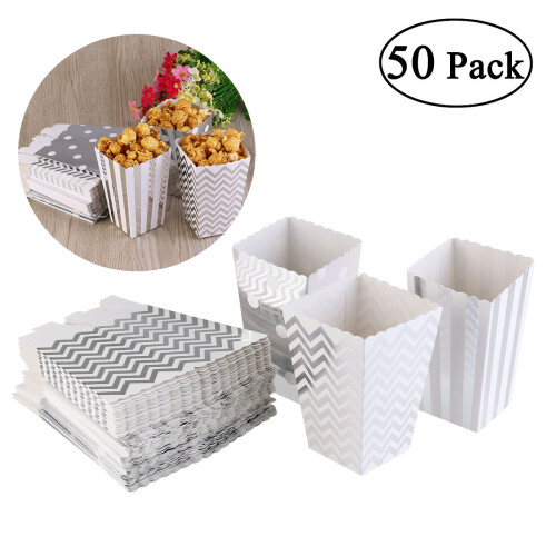 Popcorn Boxes Cardboard Candy Container 50pcs Color Silver