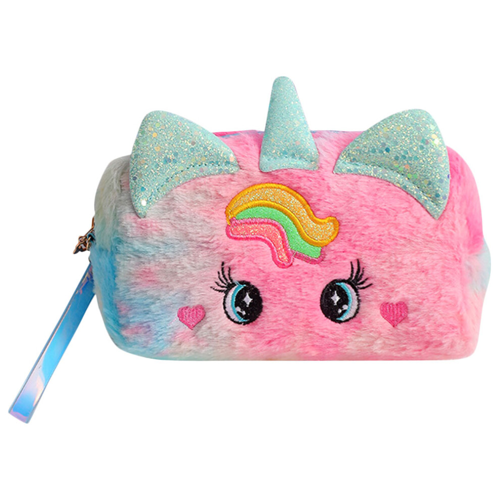 Ohphcall Blue Travel Makeup Bag Plush Large Capacity Cosmetic Pouch