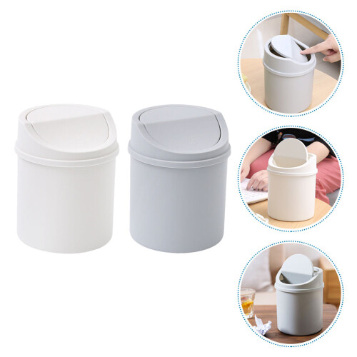 2pcs Convenient Trash Bins With Cover Desktop Use 2