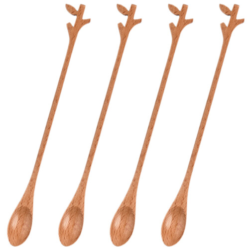 4pcs Iced Tea Spoons Wood Light Brown For General Users 2