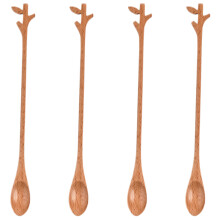 4pcs Iced Tea Spoons Wood Light Brown For General Users