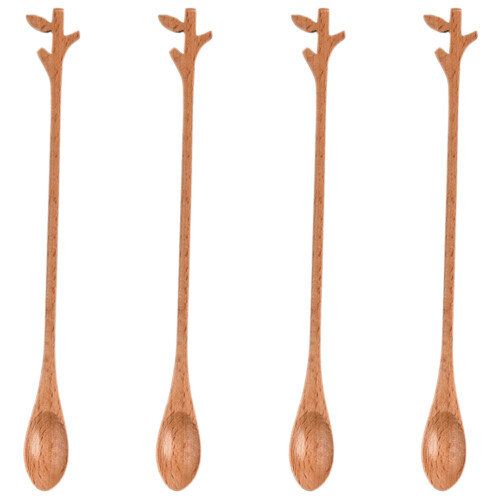 4pcs Iced Tea Spoons Wood Light Brown For General Users