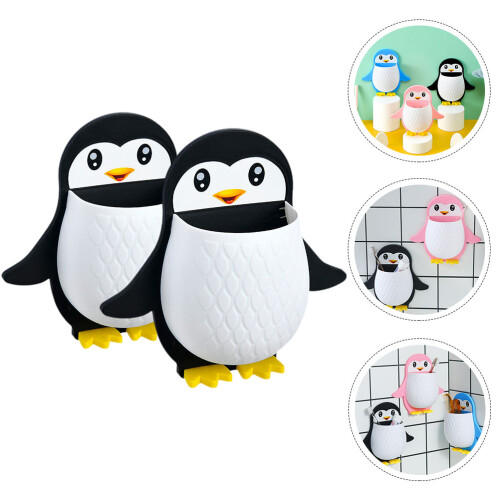 2 Pcs Cartoon Storage Box Plastic Wall Mount Organizer Penguin Boxes 2