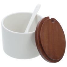 Ceramic Condiment Jars for Salt Sugar Pepper with Spoon and Lid