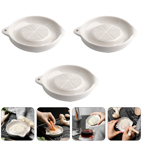 Garlic Tools Food Grinding Bowl Ceramic White 3pcs 2