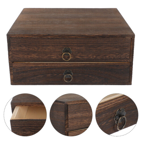 Compact Wooden Organizer Box Brown For Practical Home Storage 2