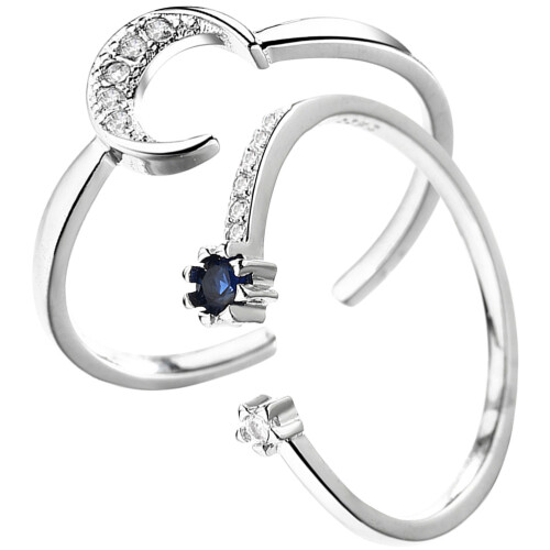 2Stk Verstellbare Damenringe Silber Kupfer Offener Statement Ring
