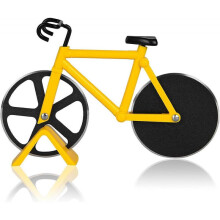 Bicycle pizza roller, bicycle shaped pizza cutter, double stainless steel pizza cutter with non-stick coating, yellow bicycle ultra sharp blade