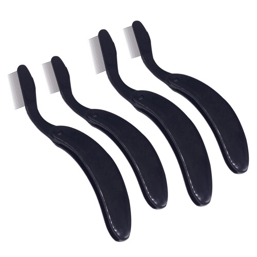 Foldable Eyebrow Brush Curved Handle Plastic Black 4pcs