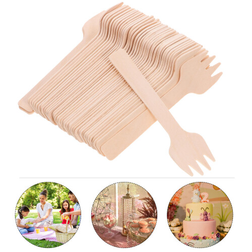 Fruit Cake Dessert Fork Khaki Wood 100pcs For Picnics 1
